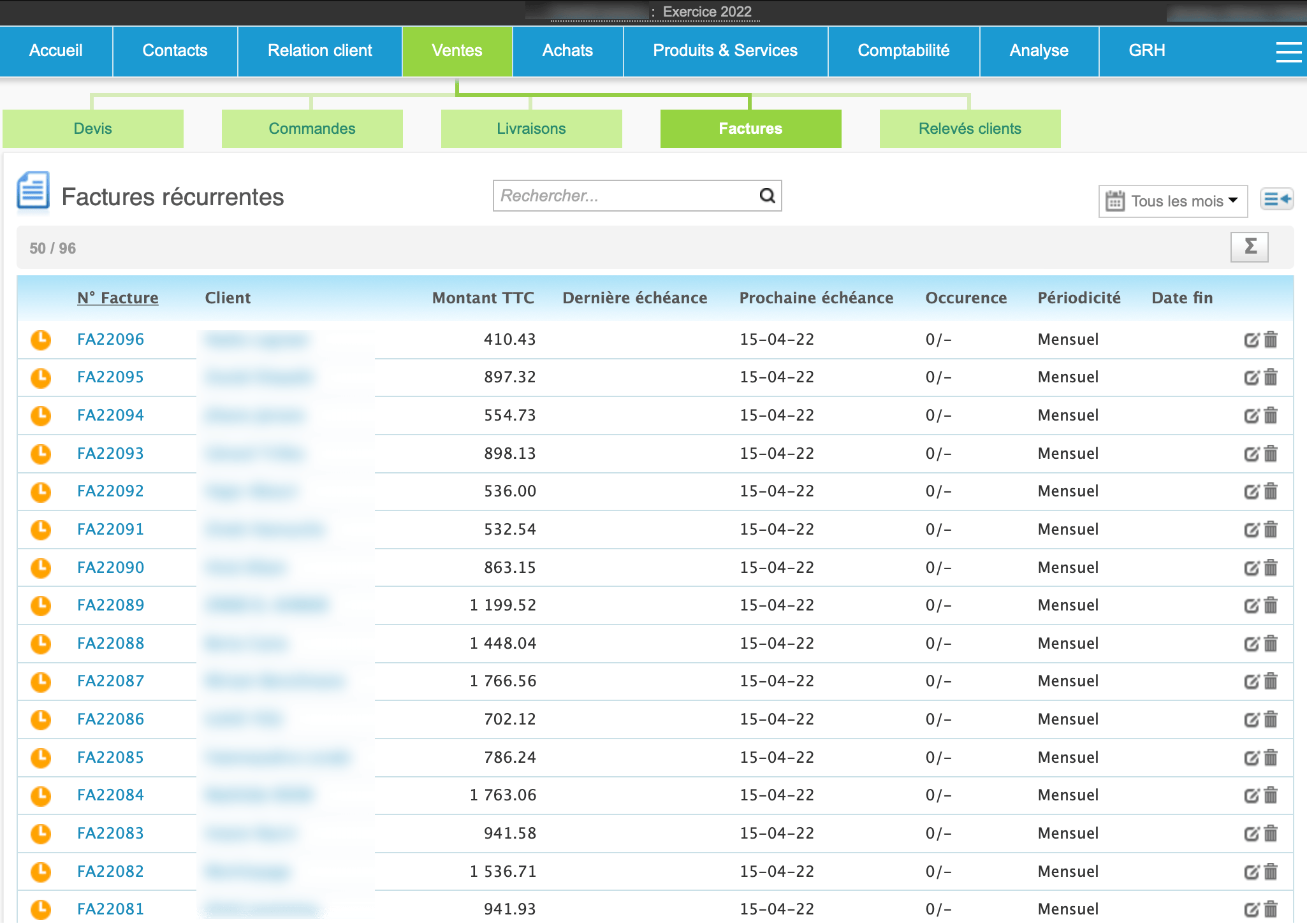 Factures récurrentes