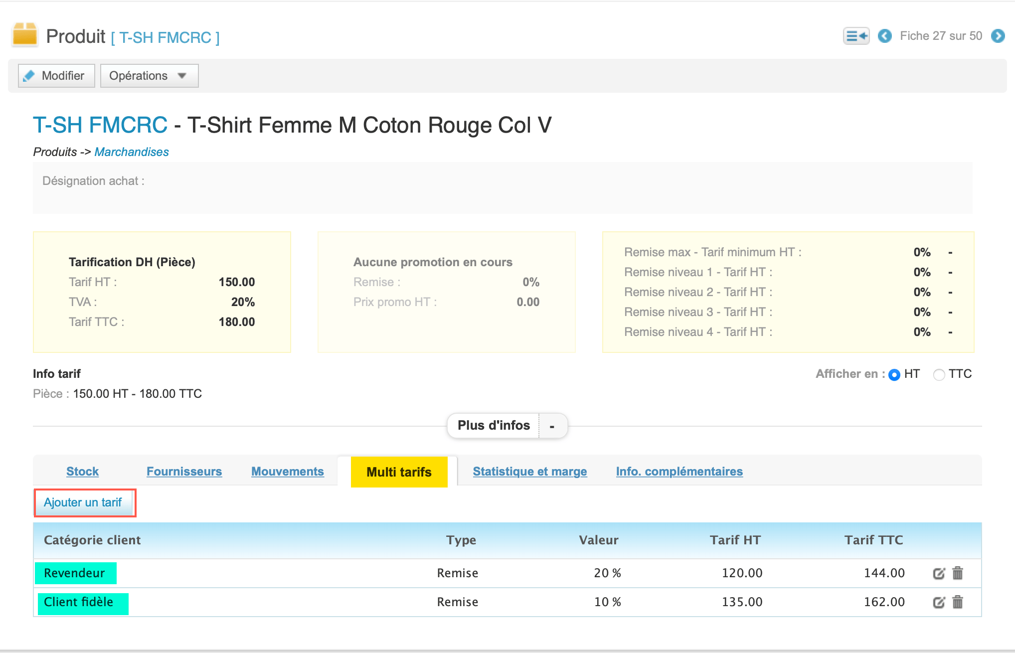 Gestion de la tarification multiple